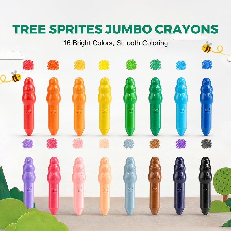 Jar Melo Jumbo Crayons for Toddlers 1-3, 16 Colors Non