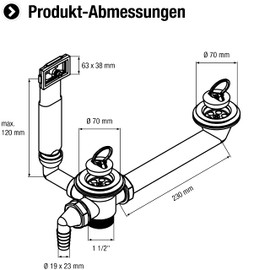 Cornat Recyclate Drain and Overflow Fitting for Built-in Sinks with Draining Board 1 1/2 Inch Male Thread / Female Thread Made from Recycled Plastics Made in Germany Quality / Sink Drain / T354404R