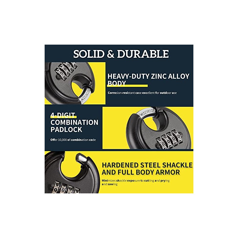 Guliffen Combination Lock, Discus Padlock with 4 Digital Combination,Disc Lock