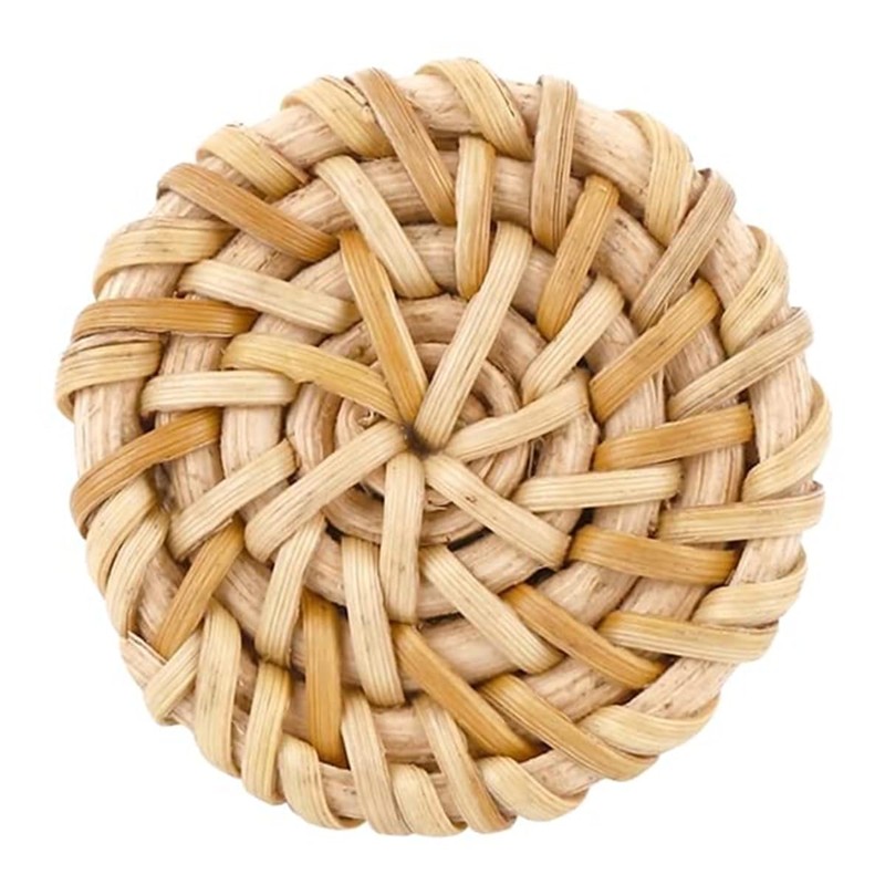 Ieron 5 Pack Boho Rattan Drawer Knobs Round Wood Handmade