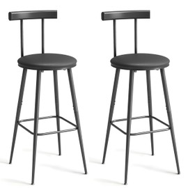 IRCPEN Bar Stools, Set of 2 High Kitchen Barstools, Bar Chairs with Backrest and Footrest, Industrial Counter Stools with PU Soft seat, for Kitchen, Living Room, Pub, Black BS-013BK