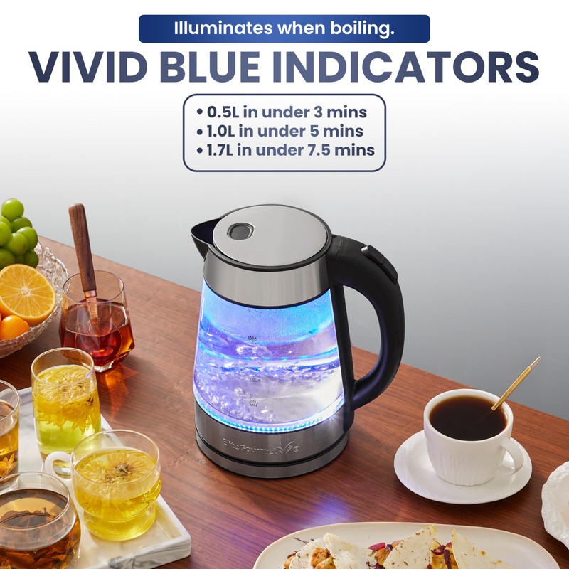 Elite Gourmet EKT-602 Electric BPA-Free Glass Kettle, Cordless 360° Base,