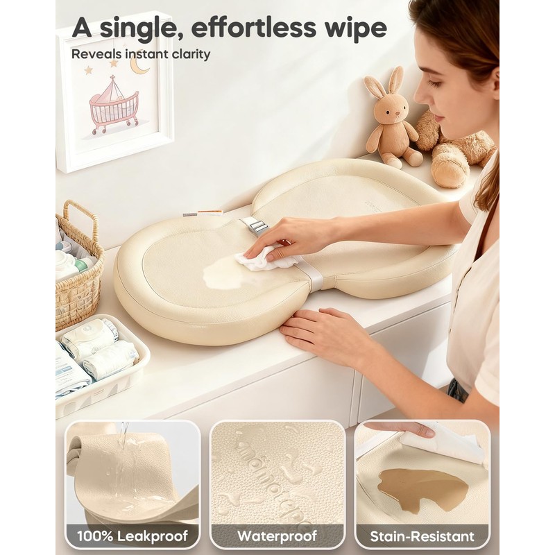 Baby Changing Pad with Waterproof & Wipe-Clean, Non-Slip Foldable PU