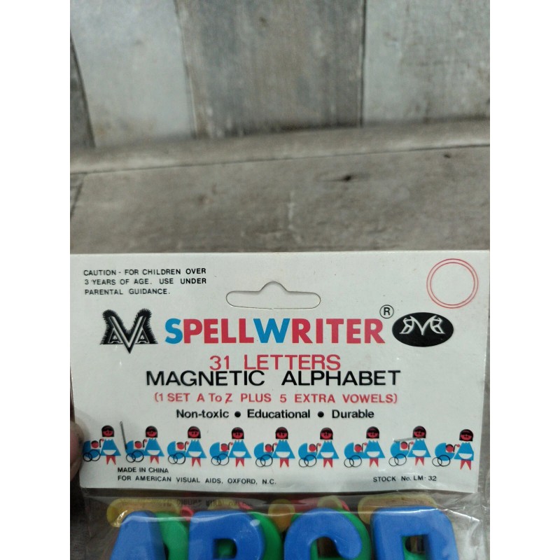 Vtg Spellwriter Magnetic 31 Alphabet Refrigerator Letters NOS Hanger Unpunched