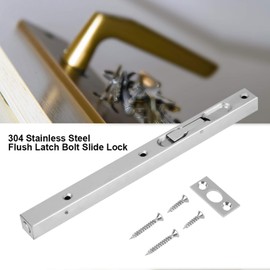 304 Stainless Steel Flush Latch Bolt Slide Lock, Home Gate Door Security Guard Latches for Top of Door, French Door Security Devices Slide Locks for Inside Door Wooden Stainless Steel Doors (10 Inch)
