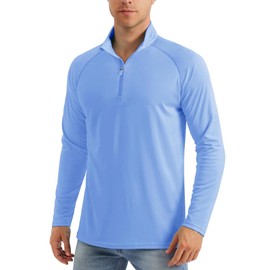 Long Sleeve Dry Fit Shirts Men Work Shirts UPF Shirts Uv Shirts UPF 50 Shirts Athletic Shirts Quarter Zip Pullover Shirts Light Blue