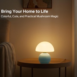 Dawnwake Mushroom Lamp Small Lamp, Table Bedside Nightstand Lamp for Bedroom, Cute Mini Modern Lamp Dimmable, Unique Aesthetic Home Decor for Living Room Girl Gifts, Ceramic Base Glass Lamp (Blue)
