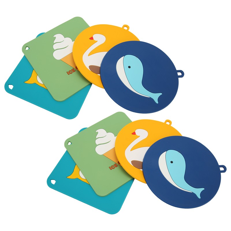 6Pcs Silicone Trivet Mats Cartoon Style Anti Slip Flexible Hanging