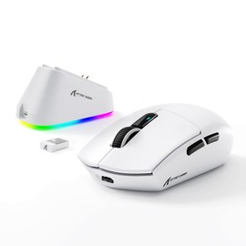 MAMBASNAKE x ATTACK SHARK G3PRO Gaming Mouse with Magnetic Charging Dock, BT/2.4G Wireless/Wired, PixArt PAW3311 Gaming Sensor, 59g Lightweight, 25000 DPI LIGHTSPEED Gamer Office Mice for PC/Mac-White