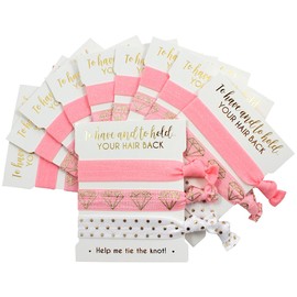 Bachelorette to Bride 10 x 3-Pack Hair Ties - Bachelorette and Wedding Shower Party Favors for Bridesmaids Team Bride Bride Tribe - 30 Hair Ties in Total! (Pink White & Gold)