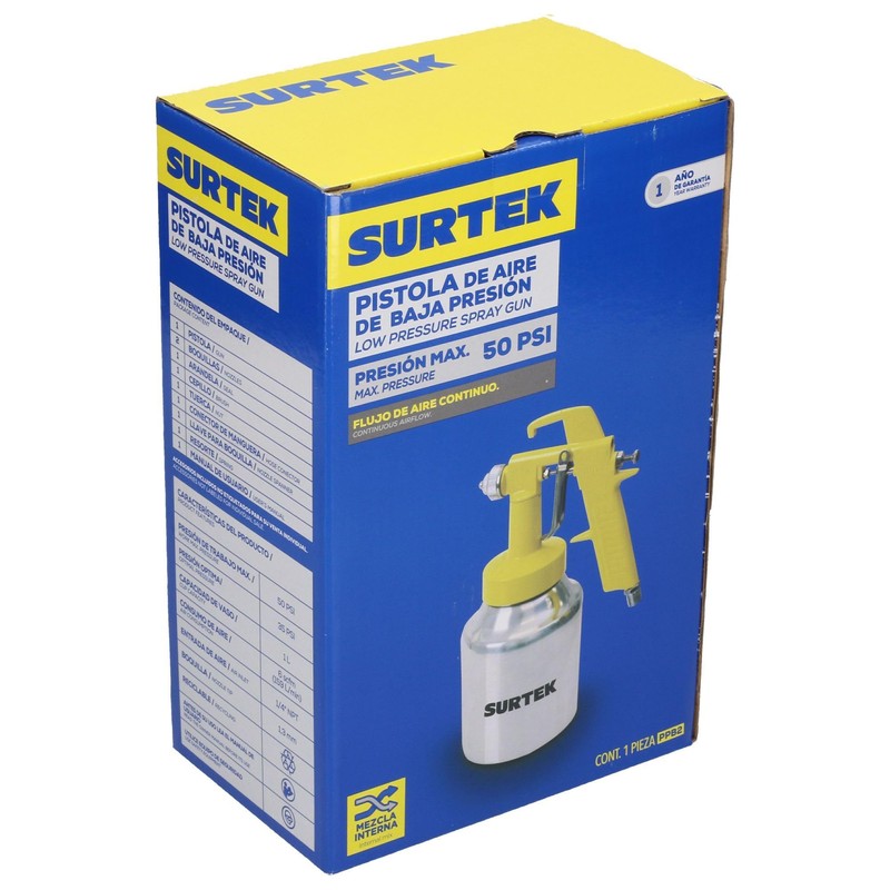 Surtek PPB2 Pistola para pintar de baja presión, capacidad 1000
