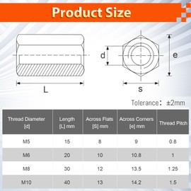 Jeboler Long Nuts M8 x 30 mm, Galvanised Steel Hexagonal Connection Nuts, Threaded Sleeves, Spacer Sleeves, Long Hex Nuts for Household, Office Equipment, Mounting Screws, Pack of 4