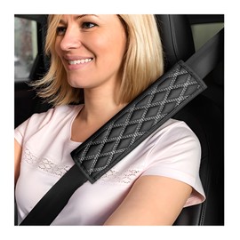 2 PCS Car Seat Belt Cover Pads, Soft Leather Safety Belt Shoulder Pads for a More Comfortable Driving, Universal Seatbelt Cushion Strap Protector for Car Truck SUV (Black & White)