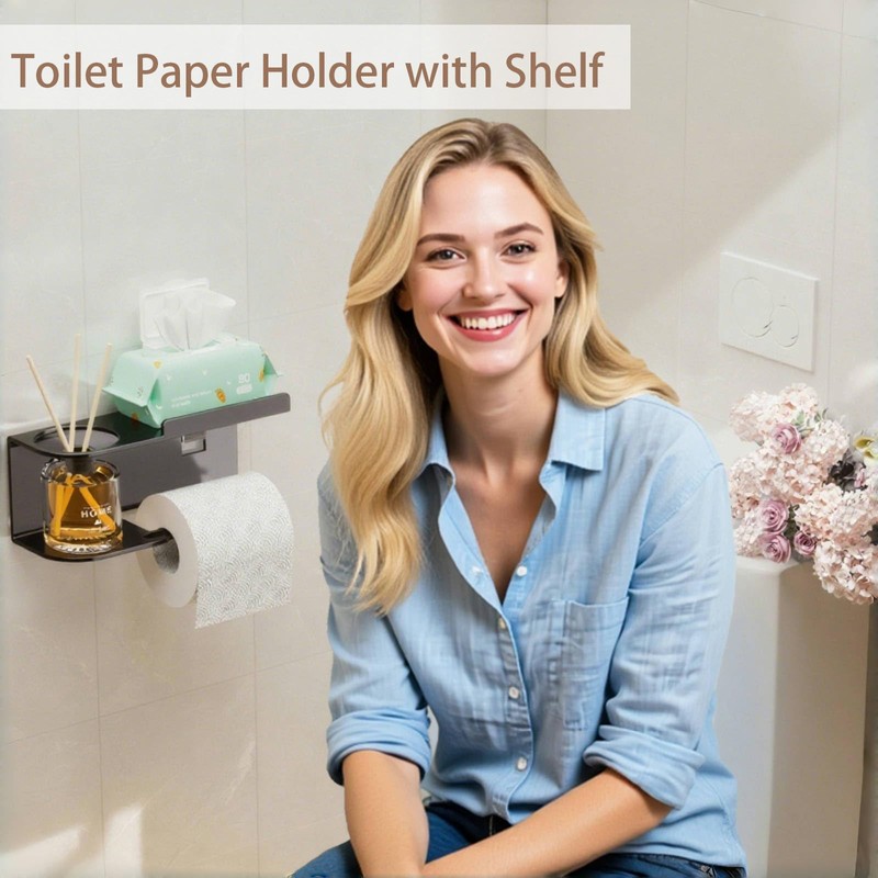 Toilet Paper Holder Wall Mount - Strong Adhesive or Screw