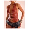 BEAUDRM Women's PU Leather Halter Tank Top Lace Up Front