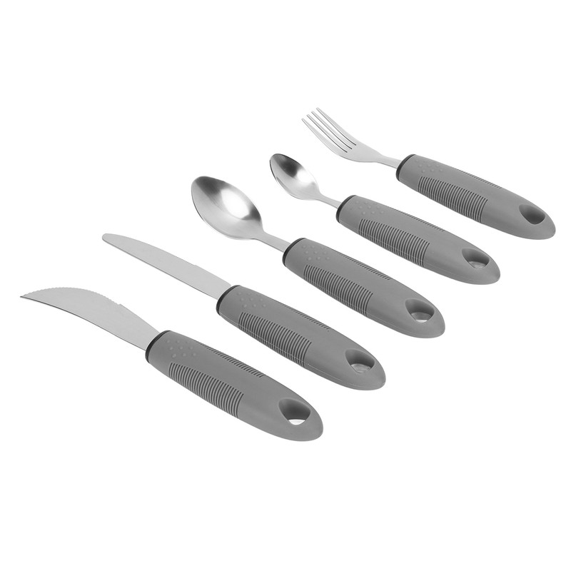 5pcs Special Supplies Adaptive Utensils Stainless Steel Rubber Handle Elderly