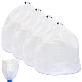 4Pcs Pool Vacuum Replacement Mesh Bags, 11.8 x 15.7 Inch Large Capacity Fine Mesh with Round Bottom Design & Locking Cord, Reusable Washable Pool Leaf Vacuum Net Bags for Pools, Ponds, Aquariums