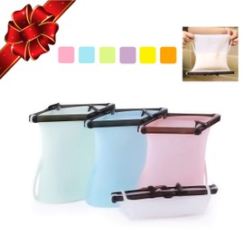 Silicone Reusable Flat Bottom Zip Lock Bag, Bpa Free Eco Friendly, Leakproof, Microwave, Dishwasher-Safe, Freezer, Fridge, Boil to 400F, Label Your Bag