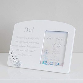Thoughts of you Memorial Photo Frame with a Loving Message and Feather Attachment - Dad