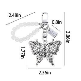 Tofwaol Butterfly Keychain Wristlet for Women Y2K Beaded Keychain Bracelets for Woman Bag Charm for Handbags Backpack Purse Charms for Girls Aesthetic Keychains for Car Keys Accessories for Woman