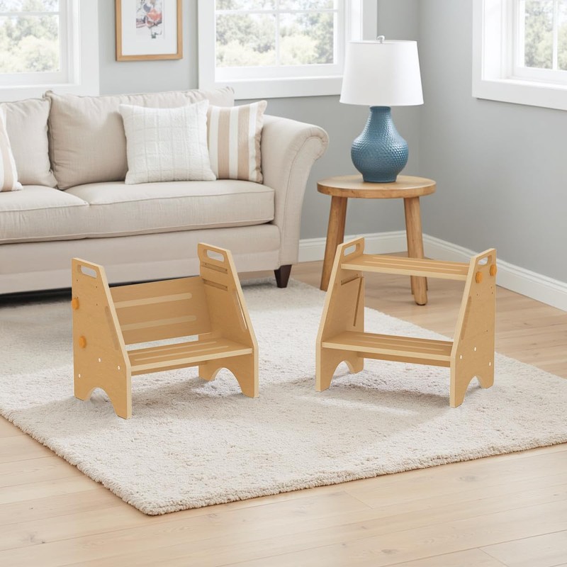 Toddler Step Stool, Wooden Height-Adjustable 2 Step Stool for Kids,