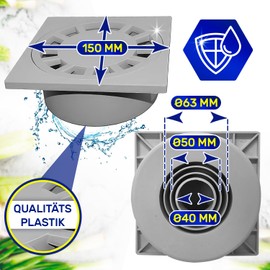 Floor Drain 150 x 150 mm Vertical with Square Grid - Made in Italy MONTERAL