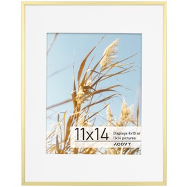 Acovy 11x14 Picture Frame, Aluminum 11x14 Frame Matted to 8x10, 11x14 Photo Frame with High Definition Plexiglass, Metal 11x14 Frame for Wall or Tabletop Display, Wall Hook Included (Gold, Pack of 1)