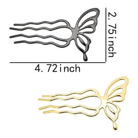 2 PCS Butterfly Hair Pins Metal Hair Side Combs U Shaped Hair Sticks Teeth Hair Fork Pins for Updo Elegant Butterfly Hair Chopsticks for Women U-Shaped Hair Combs for Buns Hair Accessories