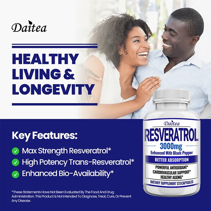 Daitea Resveratrol 3000 mg Capsules - With Black Pepper -