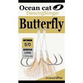 OCEAN CAT Butterfly Glow Assist Fishing Hooks Jigging Jigs Slow Fast Fall Hooks Stainless Steel Circle Hooks Size 2/0 3/0 4/0 5/0 6/0 (Yellow, 5/0 (3Packs))