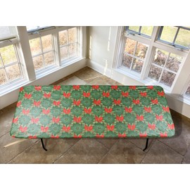 Covers For The Home Deluxe Elastic Edged Flannel Backed Vinyl Fitted Table Cover - Christmas - Banquet - 4' x 30"