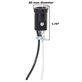 B&P Lamp® Pigtail E12 Candelabra Socket with 1/8F Hickey and 18 Inch Wire Leads, 6 Pack
