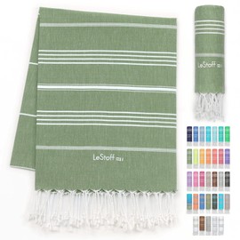 LeStoff The Traditional Hammam Towel, Beach Towel, Bath Towel, Sauna Towel, Shower Towel, Spa, Sports, Yoga, Travel, 100% Organic Cotton, Sustainable, Natural, Soft and Prewashed. (95 x 180 cm, Olive)