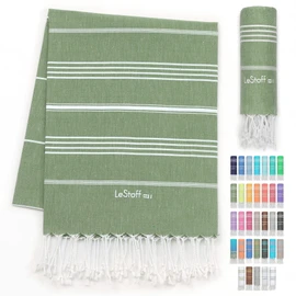 LeStoff The Traditional Hammam Towel, Beach Towel, Bath Towel, Sauna Towel, Shower Towel, Spa, Sports, Yoga, Travel, 100% Organic Cotton, Sustainable, Natural, Soft and Prewashed. (95 x 180 cm, Olive)