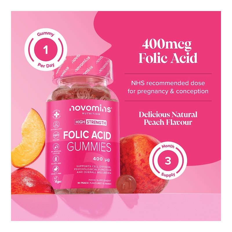 Novomins Folic Acid Peach-Flavoured Folic Acid 30 Gummies