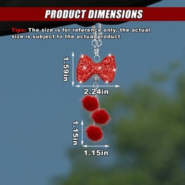 Bling Car Mirror Hanging Accessories, Crystal Rhinestone Auto Interior Rear View Mirror Charm, Cute Butterfly & Plush Ball Car Decorative Pendant, Lucky Cars Ornament Present for Women Men (Red)