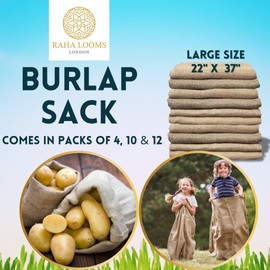 10 Potato Grow Bags : Premium Quality No Smell Extra Tough Potato Sack Race Bags, Outdoor Games for Adults and Family Outdoor Games for Kids costales para juegos de carreras Burlap