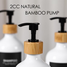 Shampoo and Conditioner Dispenser,16.9oz Set of 3 Plastic Refillable Shower Shampoo Dispenser with Bamboo Tray, Reusable Pump Bottles with Labels for Bathroom Décor (White+Bamboo Tray)