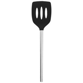 Tovolo Silicone Slotted Turner With Stainless Steel Handle, Pancake Spatula, Scratch-Resistant Kitchen Utensil for Nonstick Cookware & Cast Iron Skillets, Black, 1 Count