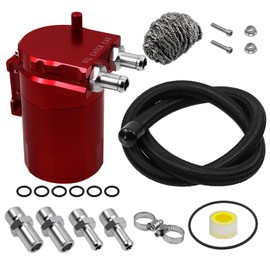 RULLINE Oil Catch Can Reservoir Tank 400ml Baffled Oil Catch Tank Aluminum Universal Red