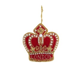 Zardozi Embroidered Ornament - Red Beaded Crown - Crafted in India