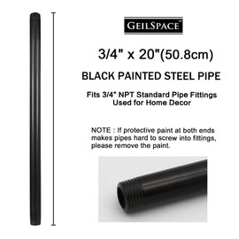 GeilSpace 6 Pack 3/4" × 20" Pre-Cut Black Metal Pipe, Industrial Steel Fits Standard Three Quarters Inch Black Threaded Pipes and Fittings - Vintage DIY Industrial Shelving (3/4" × 20")