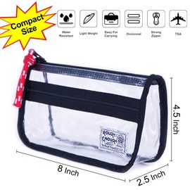 Rough Enough Small Cute Clear Pencil Pouch Case Bag for Kids Boys Teen Girls Adults School Office Stationary for College Student Teacher