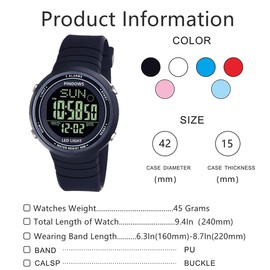PINDOWS Womens Watch for Women Digital Sport Watch Unisex Watch Teenagers Watch with 3 Groups Alarm Light Waterproof Countdown Stopwatch Multi-Functional Wrist Watches