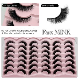 etokdos Cat Eye Lashes Natural Look 3D Mink Strip Lashes Wispy Short Fox Eye Eyelashes Mink Fluffy Lash Strips Cateye Faux Mink False Eyelashes Pack