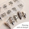 Furtherpretty Piercing Nail Charms Set, 3D Silver Alloy Goth Punk