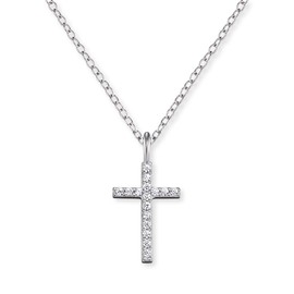 Engelsrufer - Cross Necklace with Pendant for Women - 925 Sterling Silver with 16 White Zirconia Stones - Length 38 cm + 4 cm