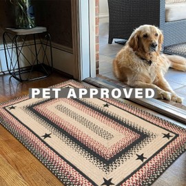 Homespice Primitive Star Gloucester Premium Jute Braided Hall Runner 22 x 72 Rectangular Black, Natural Jute Yarn Rustic, Country, Primitive, Farmhouse Style - 30 Day Risk Free Purchase