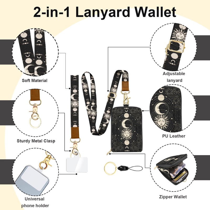 LAOTANGJIA PU Leather Lanyard Wallet with ID Badge Holder with