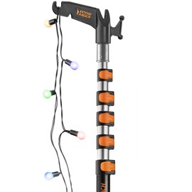 5-24 ft Long Telescopic Extension Pole with Utility Hook // Telescoping Pole for Christmas Lights Installation, String Lights, Birdfeeders // Lightweight and Sturdy // Christmas Light Pole with Hook